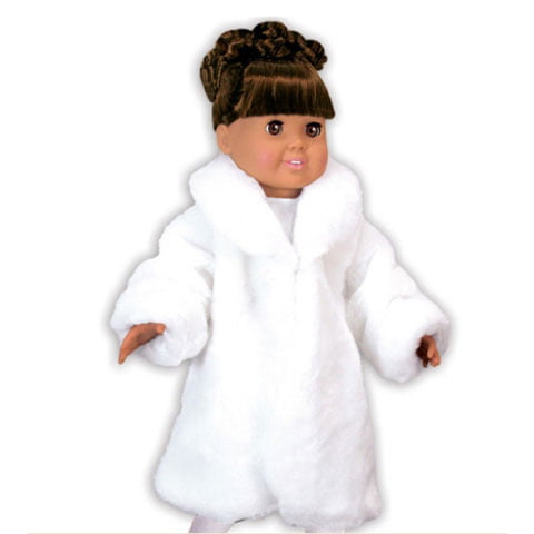 White Faux Fur Coat 3pc Set  Fits 18/" American Girl Doll